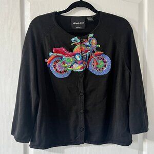 Vintage! Michael Simon New York Sweater Silk Blend Embroidered Motorcycle M/L